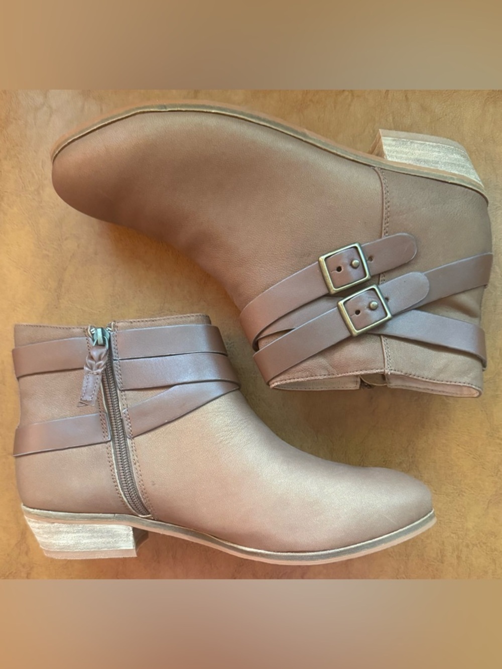 SoftWalk Rancho Booties Tan Leather Double Strap Side Zip Size 10W - Picture 6 of 10